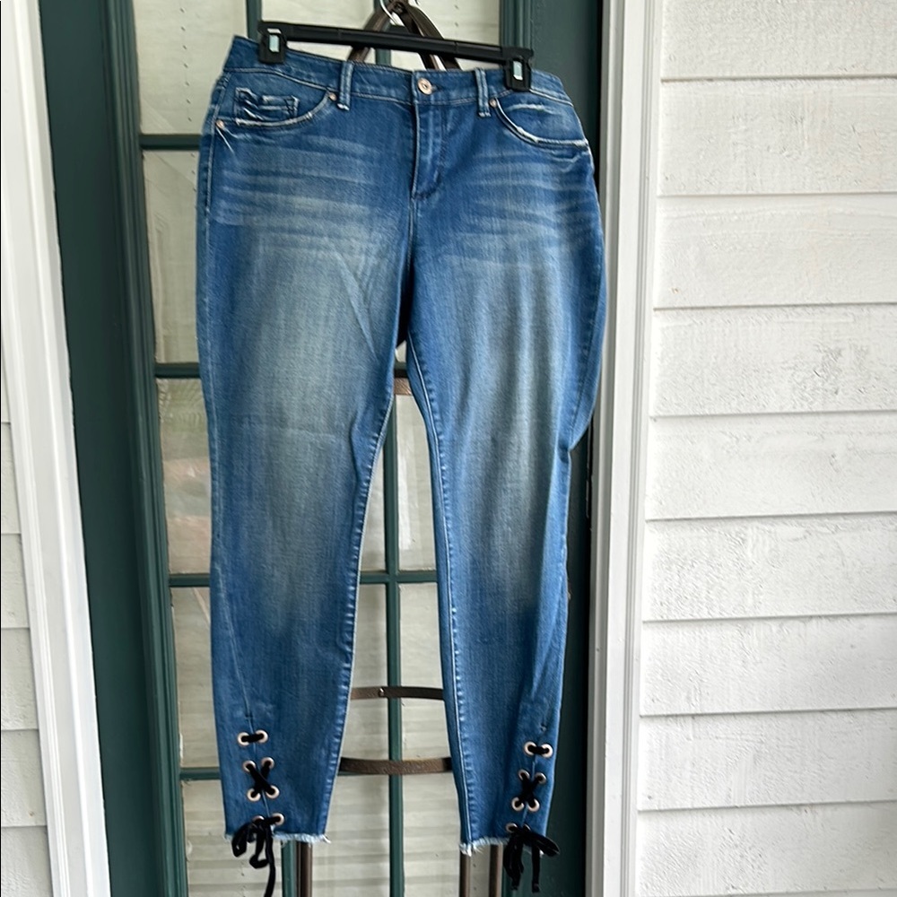 Jessica Simpson Kiss Me Ankle Skinny Jeans with velvet ankle ties sz 30
